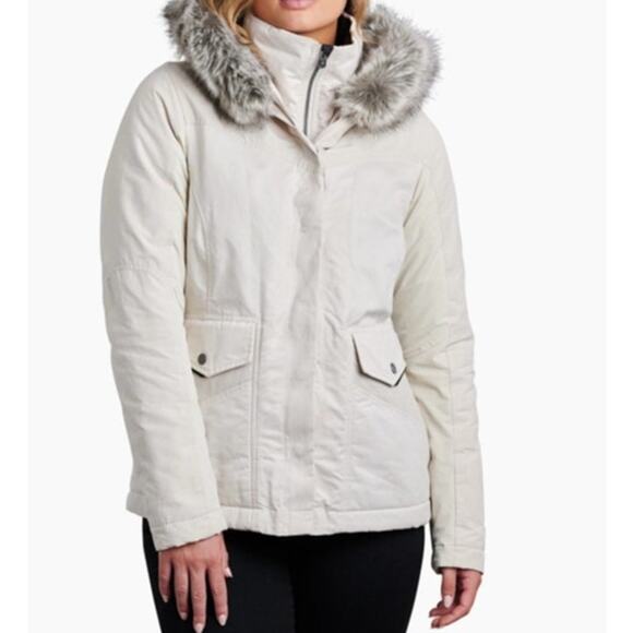 KUHL Ukon Elevated Performance Fleece Lined Hoody Jacket Fur Trim Ivory XS - Picture 1 of 9